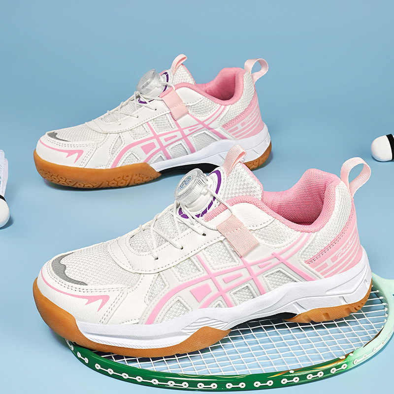 Nuevos zapatos de bádminton transfronterizos de malla transpirable, zapatos de voleibol para niños y niñas, tenis de mesa con suela suave para niños mayores en stock