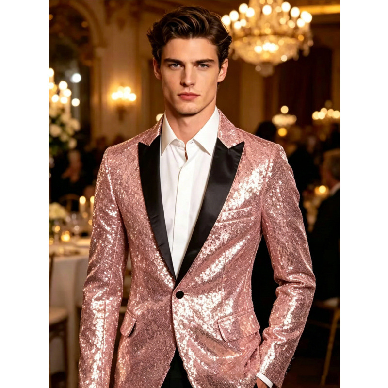 Cross-Border Sequined Men's Suit for Stage Performance, Shiny Nightclub Style Suit, Men's Formal Wear, Host Emcee Jacket