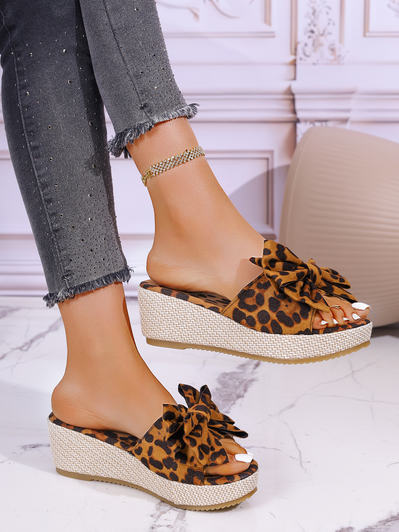 Women's Summer Bow Wedge Sandals European And American Style Thick Sole Platform Fabric Plus Size New Style_vogvips.com