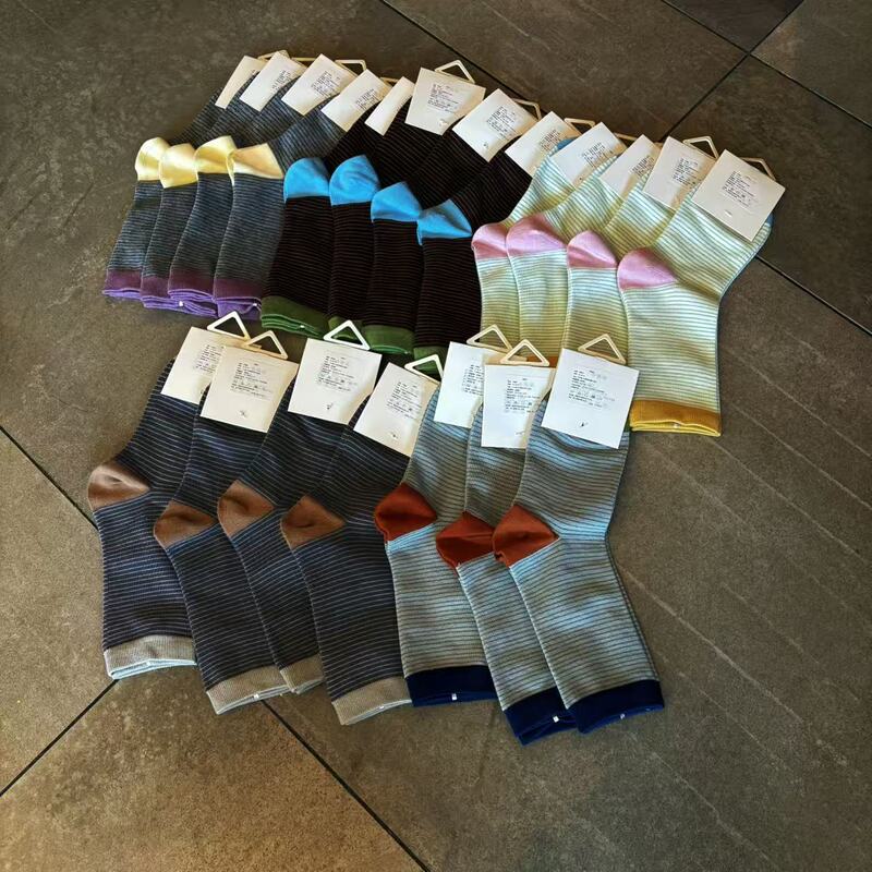 Same style striped fashion color-blocked seamless mid-calf socks, retro women's socks Same style striped fashion color-blocked seamless mid-calf socks, retro women's socks