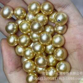 10-11mm近正圆基本无暇中金海水南阳金珠高品质海水珍珠裸珠颗粒