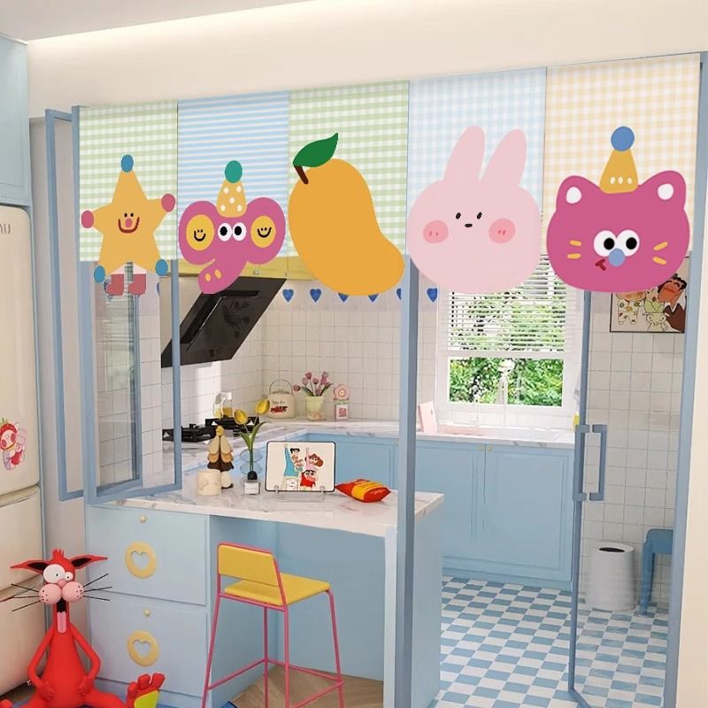 Animal Cartoon Door Curtain Pennant Hanging Flag Decoration Half Curtain Blocking Cloth Curtain Entrance Door Curtain Velcro Partition Curtain