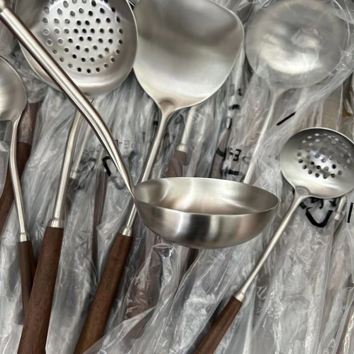 304 acero inoxidable cuchilla de cocina de grado alimenticio hogar mango de madera cuchilla de cocina set pala de nuez frita