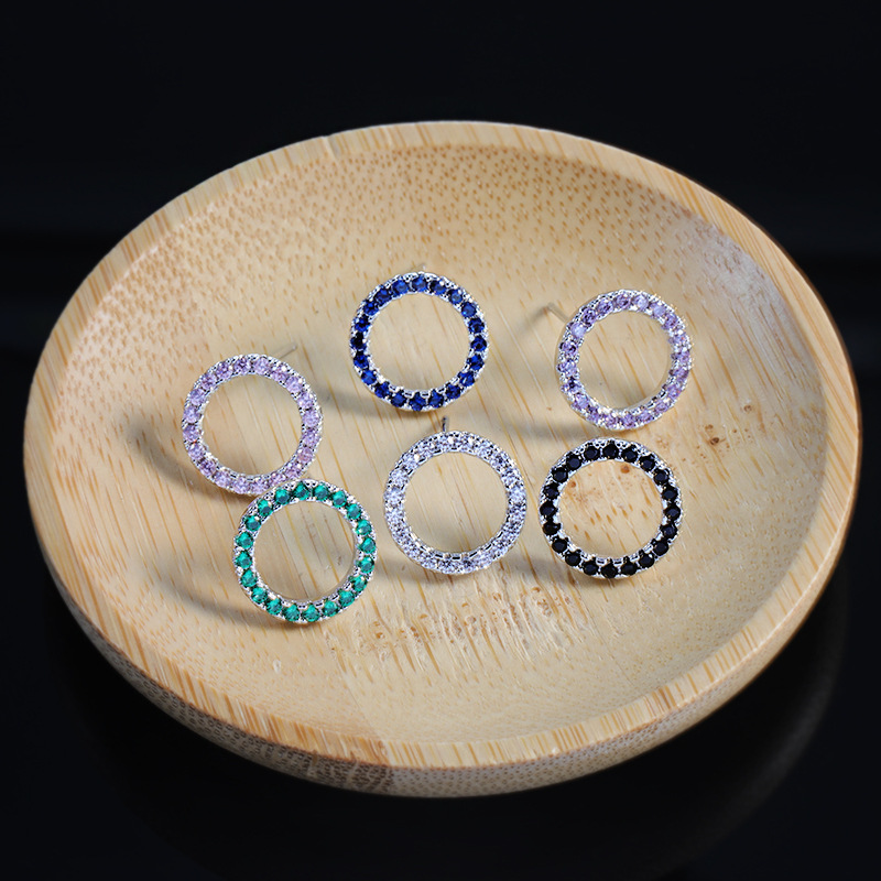 1 Pair Simple Style Round Plating Inlay Copper Zircon Ear Studs display picture 1