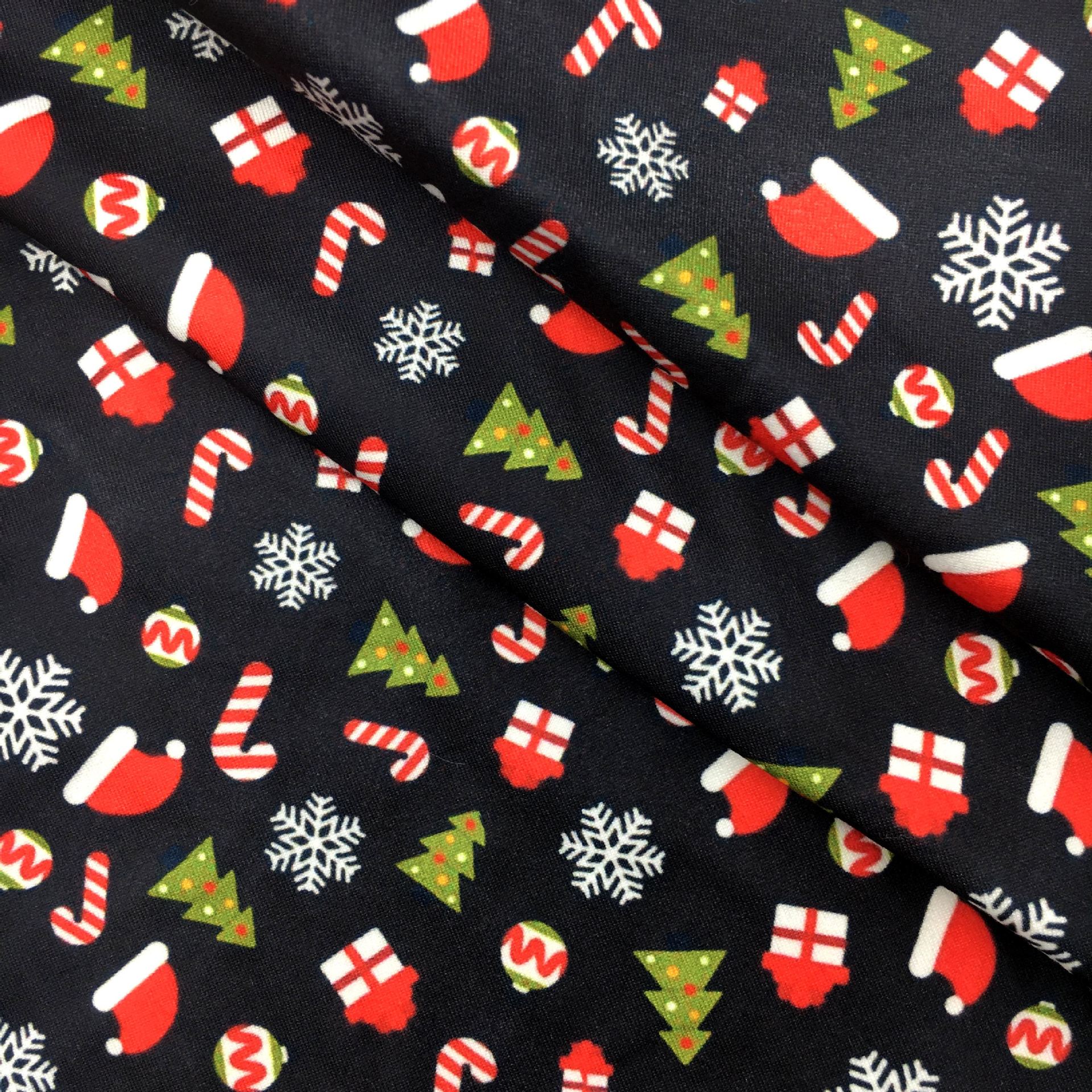 クリスマス雪花模様の薄いポリエステル綿や四面弾ニット生地のプリント生地手作りdiyシャツスカート服装生地