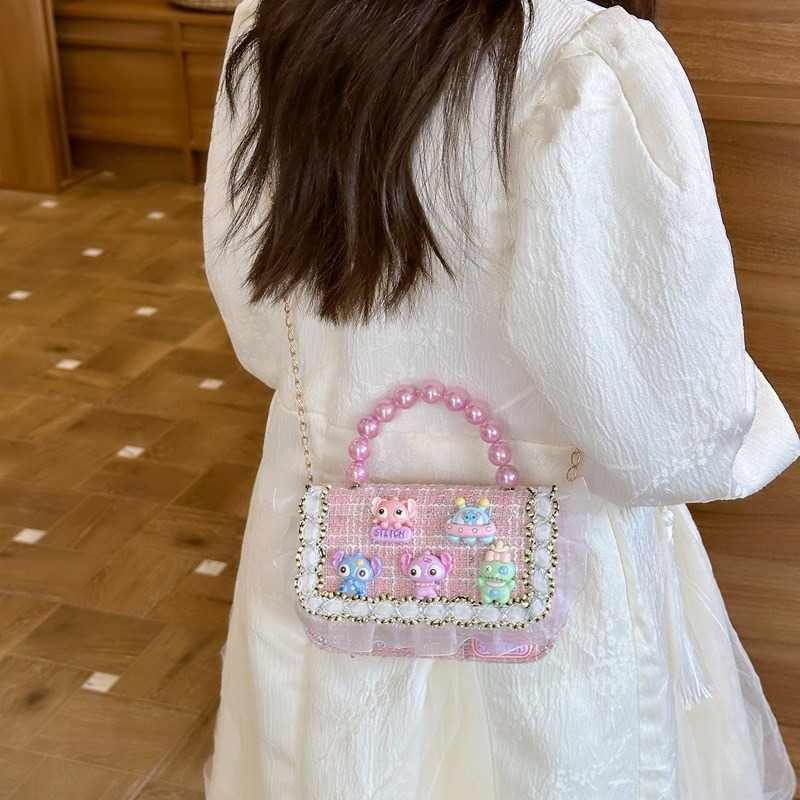 Niñas lindas bolsas de mano de perlas de princesa cadenas extranjeras bolsas de cinturón para niños bolsas de hombro de cambio de dibujos animados para niñas