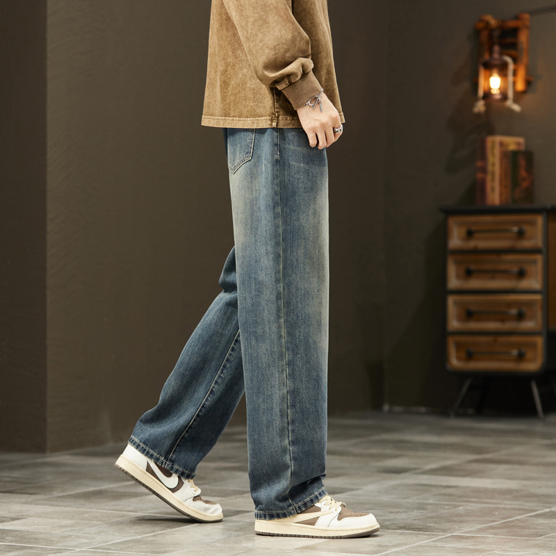 2025 nuevos pantalones jeans de piernas anchas de primavera y otoño marca de moda suelta recta hombre retro americano pantalones casuales largos
