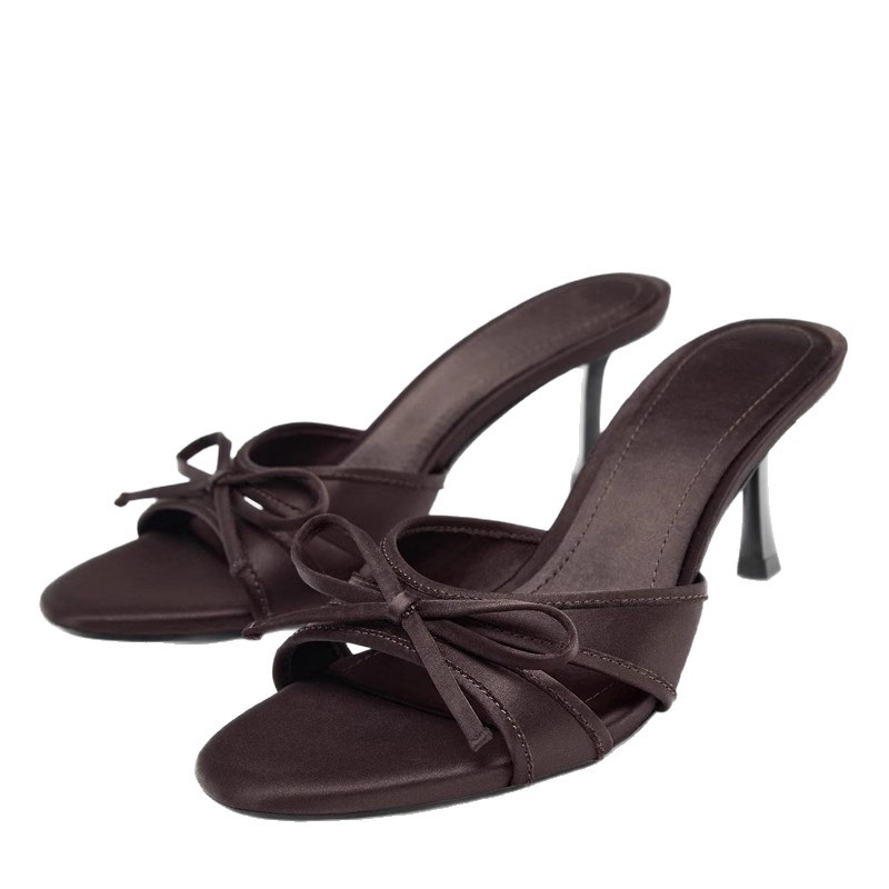 2025 Summer New Breathable Open-Toe Sandals Versatile Simple Bowknot Stiletto High-Heel Mules For Women_vogvips.com