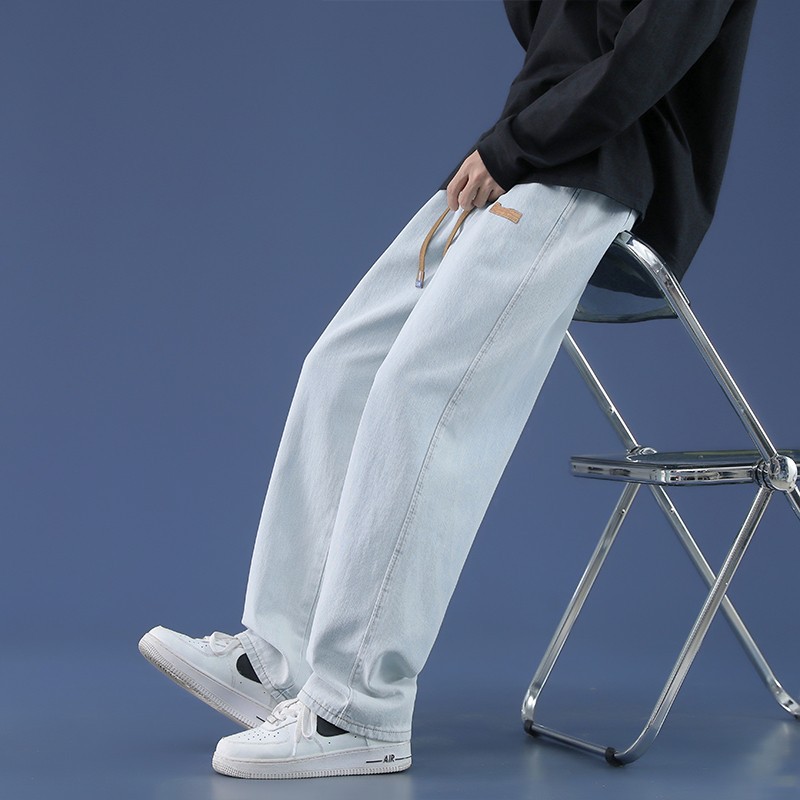 Pantalones vaqueros de mezclilla para hombre 2025, estilo primavera y otoño, pantalones de pierna ancha rectos y holgados de verano, pantalones de marca a la moda para hombre