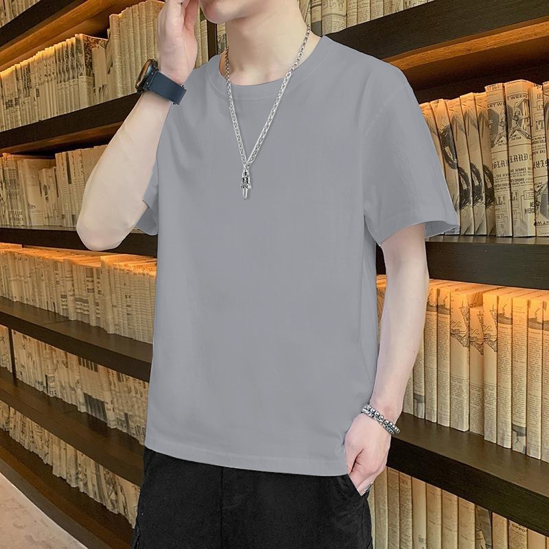 Camiseta ajustada de estilo coreano, elegante camiseta de manga corta con cuello redondo de estilo japonés para hombre, top versátil y moderno, marca de moda casual.