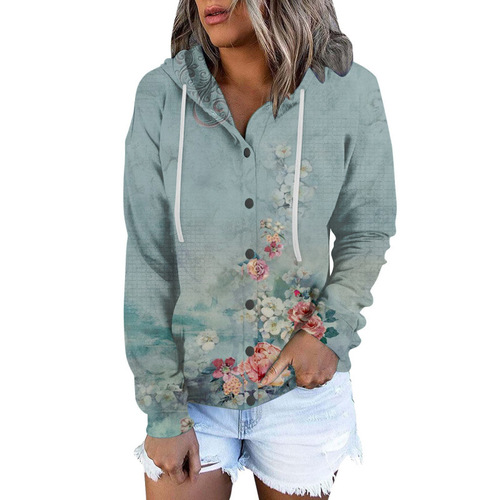 Women's European and American Simple Casual Long Sleeve Hooded Coat