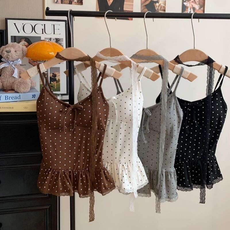 New Lace Polka Dot Camisole with Chest Pads for Women, Versatile and Sexy, Suitable for Both Inner and Outer Wear New Lace Polka Dot Camisole with Chest Pads for Women, Versatile and Sexy, Suitable for Both Inner and Outer Wear