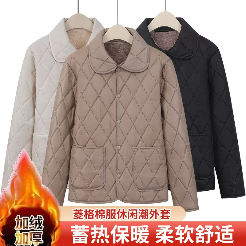 中年菱格棉服女冬季翻领轻薄棉衣外套新款翻领女士棉袄休闲潮外套