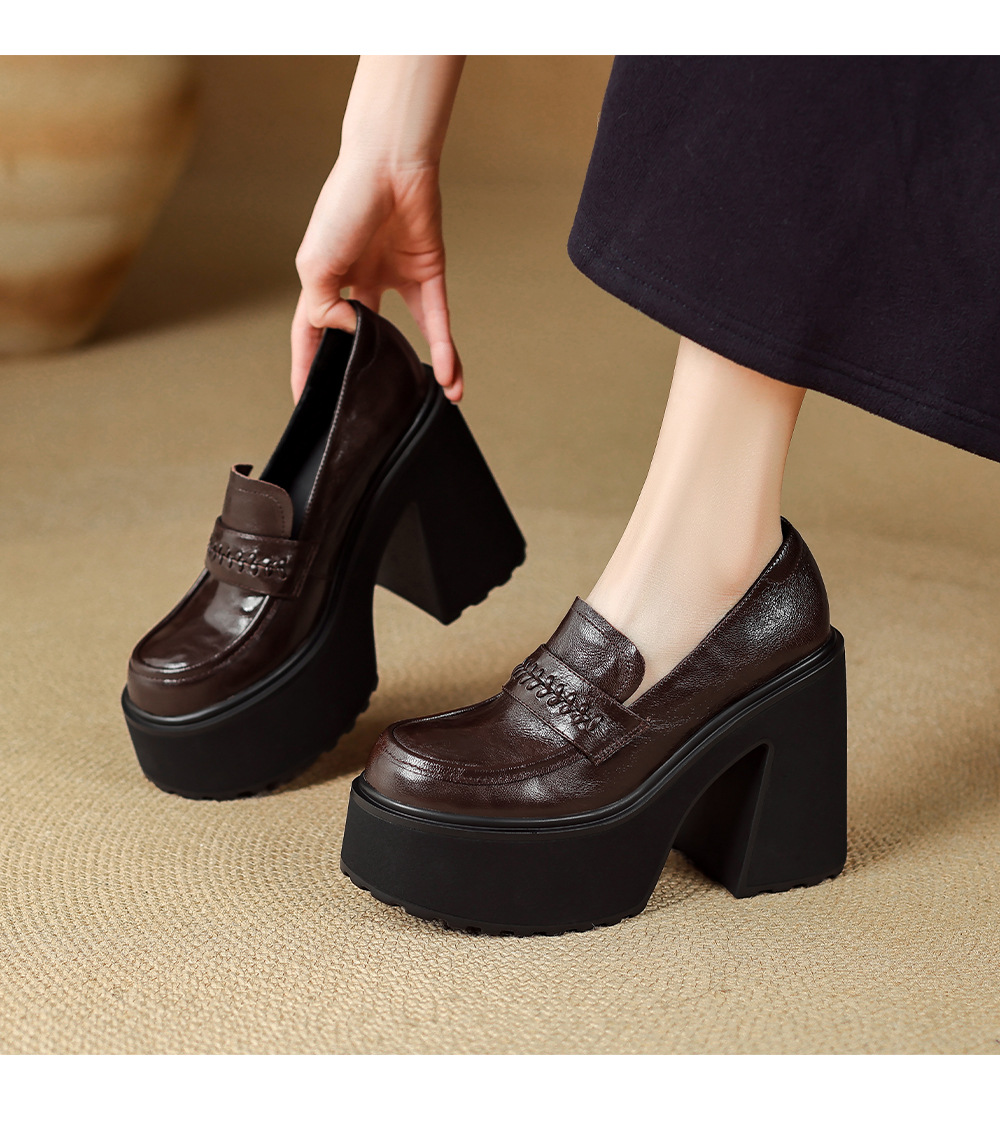 Giày loafer nữ đế dày da cừu non phong cách JK — màu nâu chi tiết 7