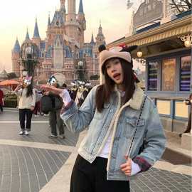 复古羊羔绒夹棉水洗牛仔外套2025秋冬新款毛领宽松保暖长袖夹克女