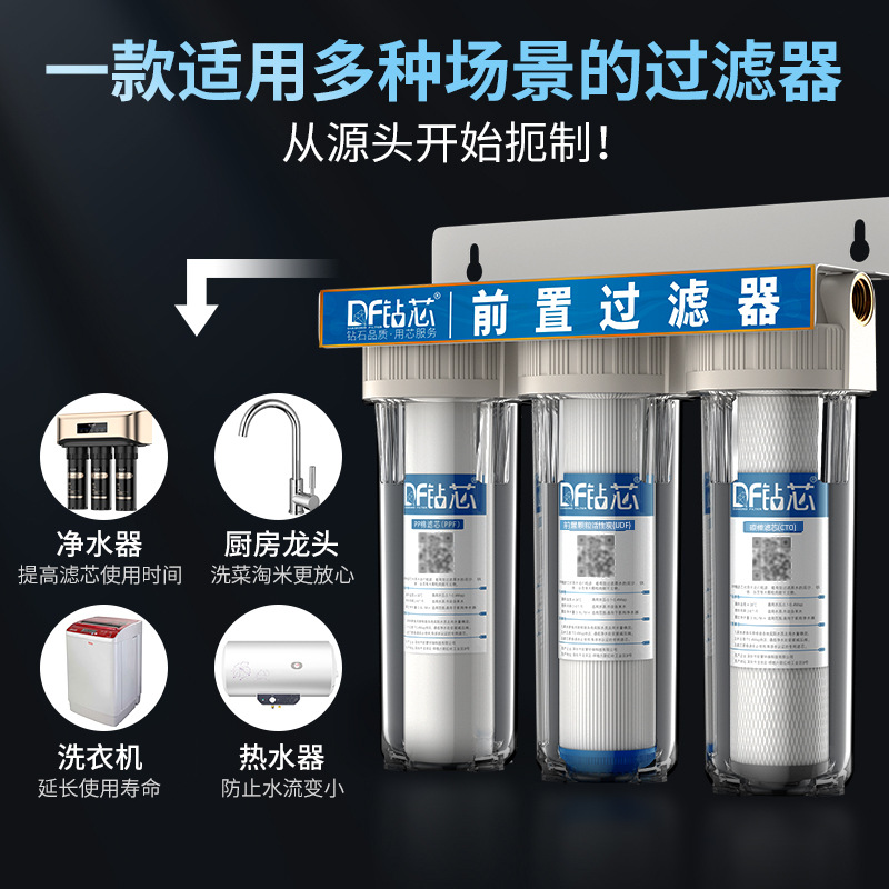 Prefiltro de Agua para Grifo, Botella de Filtro Transparente de 10 Pulgadas, Tres Etapas, Boca de Cobre, Filtración de Agua para Cocina y Hogar