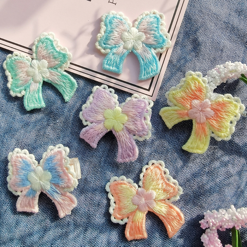 电脑绣花标卡通可爱蝴蝶结服装辅料发夹饰品配件手工DIY刺绣布贴