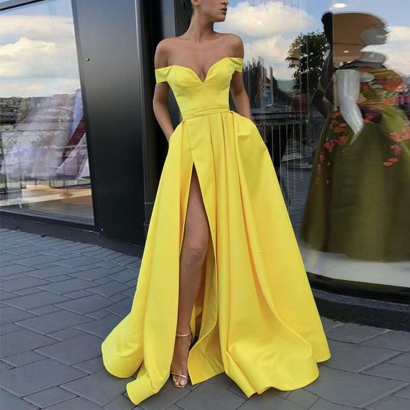 El comercio exterior de Europa y América Amazon AliExpress deseo vestido de noche de las mujeres sexy escote en V split satén simple se puede personalizar