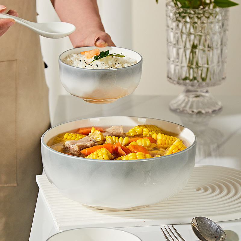 Dish Set Scandinavian Style Gradient Light Gray 2025 New Household Ceramic Tableware High-Value Underglaze Color Household Bowl