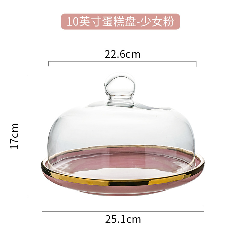 Bandeja de pastel de cerámica con cubierta de vidrio transparente boda cumpleaños fruta postre prueba placa tarde té placa