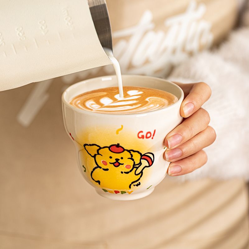 Line Art Puppy Ceramic Tableware Set - Ins Style Cute Bowls and Plates, High-Value Dormitory Single-Person Dining Gift Set