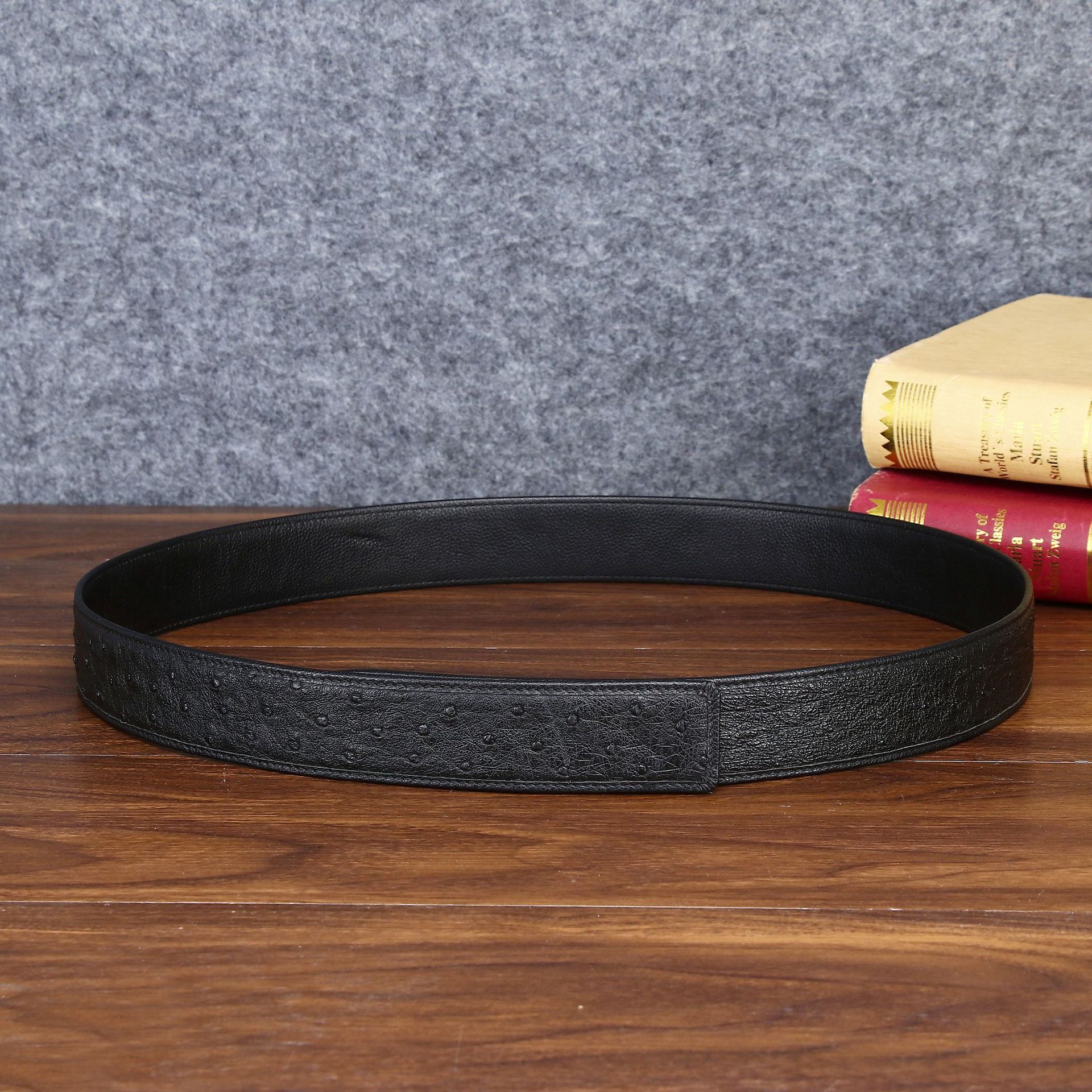 Thắt lưng da nam họa tiết vân đà điểu – cá sấu, khóa trượt bản rộng 3.8 cm — 120cm, 110cm, 125cm, 115cm chi tiết 1