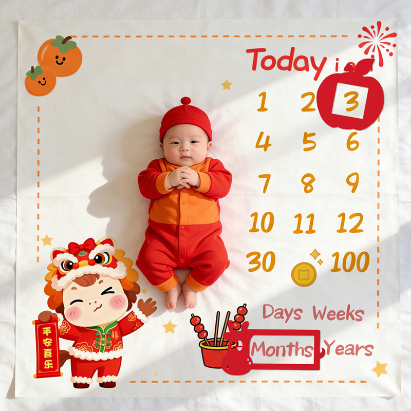 Baby Horse Full Moon Atmosphere Decoration, 100-Day Baby 30-Day Ceremony Setup, Child Home Bed Photo Props