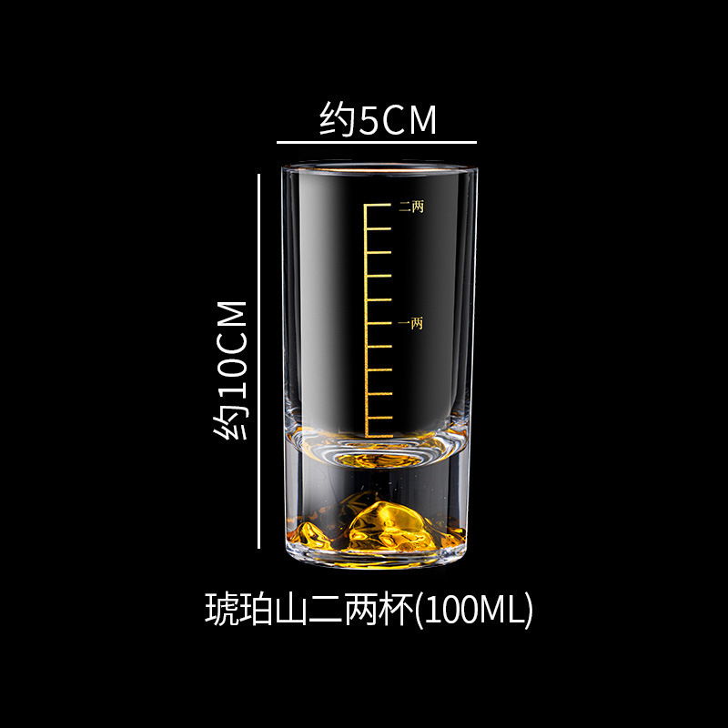 Taza de licor de alta calidad pintada de oro con dos tazas de licor de Jinshan con una escala doméstica de dos tazas de licor de montaña azul dispensador de vinos de vidrio conjunto de vinos