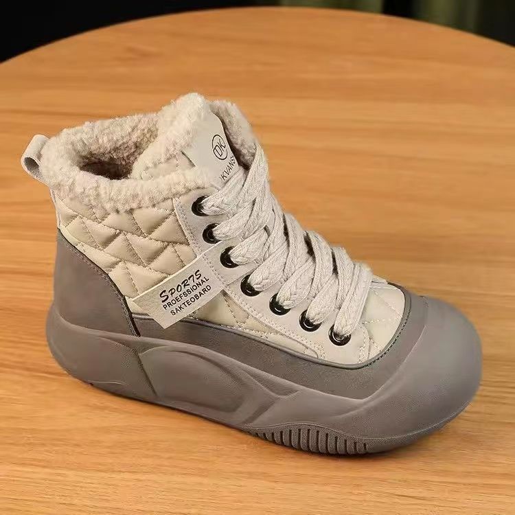 Botas de nieve de cuero de explosión para mujeres invierno 2024 nuevos zapatos de algodón gruesos y cálidos botas cortas de algodón