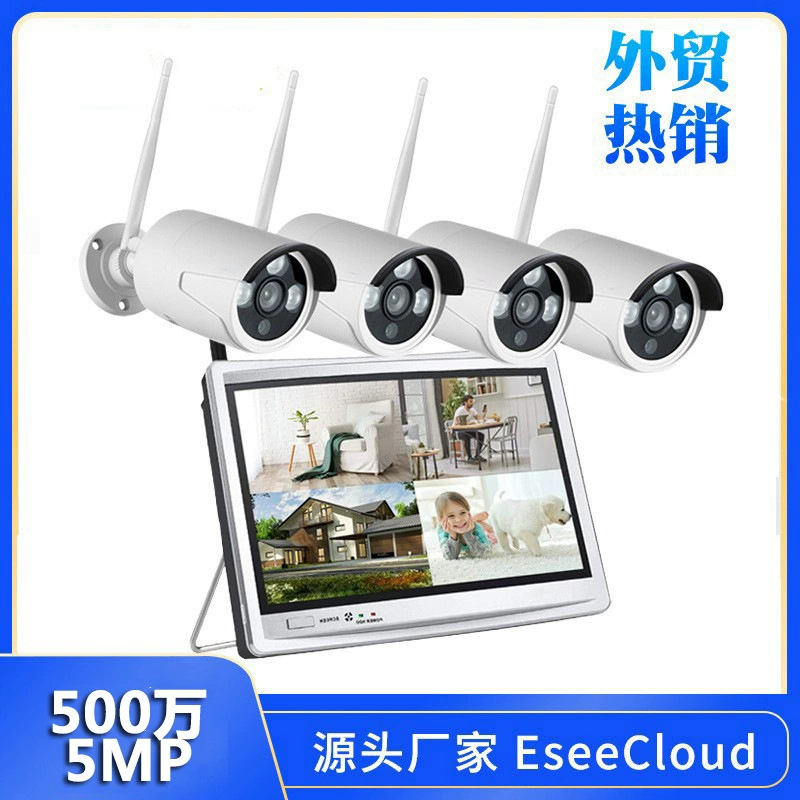 Кросс-граничный 4-канальный беспроводной комплект с экраном, NVR видеорегистратором, хостом 5MP, Easy Vision, облачным Wi-Fi, уличный водонепроницаемый пулевидный корпус.