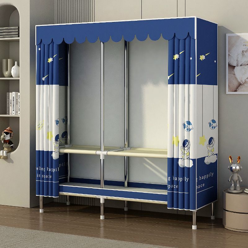 Simple Wardrobe Rental Room Bedroom Assembly Steel Pipe Steel Frame Reinforced Thickened Home Solid Color Cloth Wardrobe