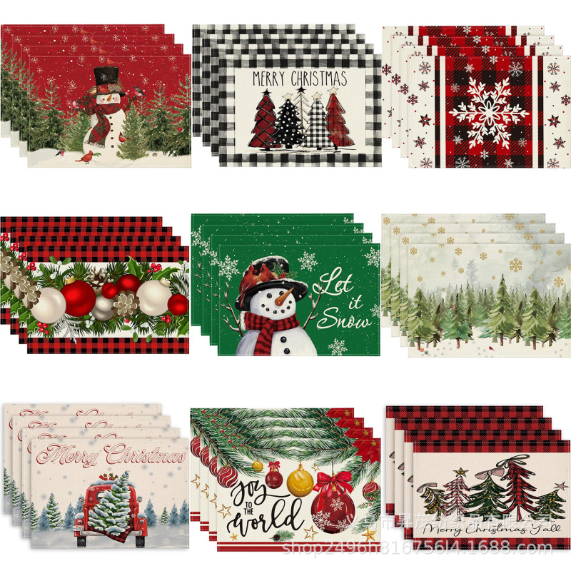 Cross-border New Christmas Placemat Snowman Car Christmas Ball Pine Snowflake Napkin Table Mat Kitchen Living Room Decoration Cross-border New Christmas Placemat Snowman Car Christmas Ball Pine Snowflake Napkin Table Mat Kitchen Living Room Decoration