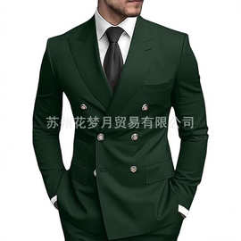 男式两件套修身西装男式双排扣正式商务夹克结婚舞会晚宴西装