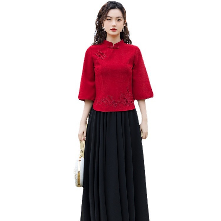 Republic of China Retro Han Dynasty Improved Cheongsam for Small People, Chinese Style Buckle Slimming Look Waist Women's Spring & Fall Tang Suit Suit