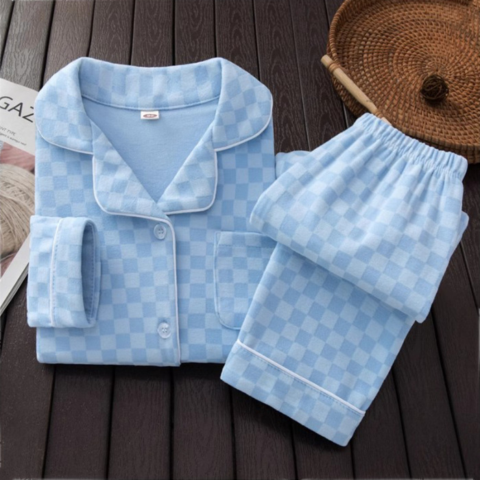Pijamas de ternilla caliente para niños niñas primavera y otoño invierno set de ropa de casa para niños cuello casual de cuadrícula ropa de casa