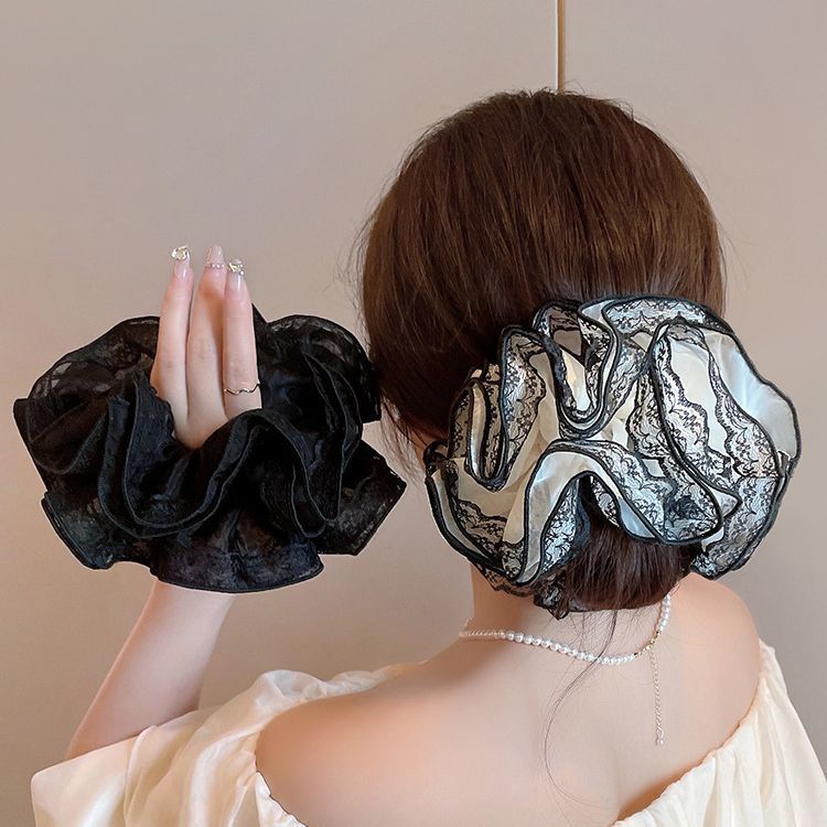 Lace edge super fairy fashion palace retro style large intestine hair ring summer women's hair accessories headband hair rope Korean version color matching