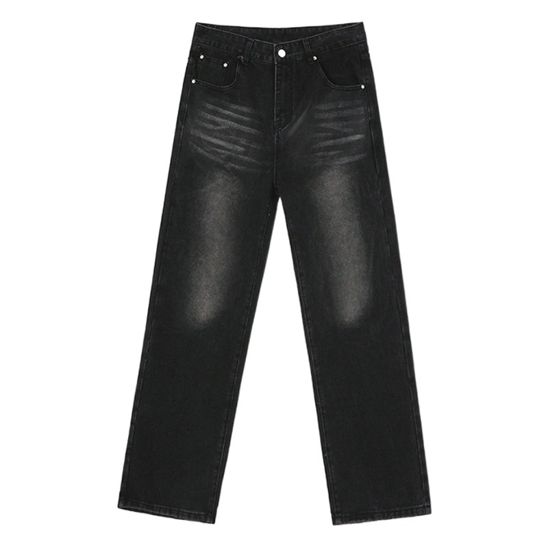 MYQ vintage lavado drapeado engrosada jeans hombres Otoño e Invierno Nuevo estilo Coreano flojo de la pierna ancha Pantalones rectos