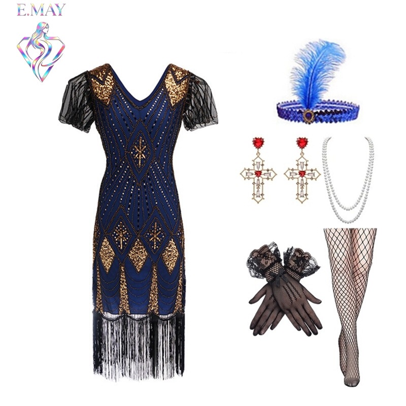 European and American Popular Wish Plus Size 1920 Retro Sequin Dress Handmade Beaded Tassel Dress Gatsby Suit