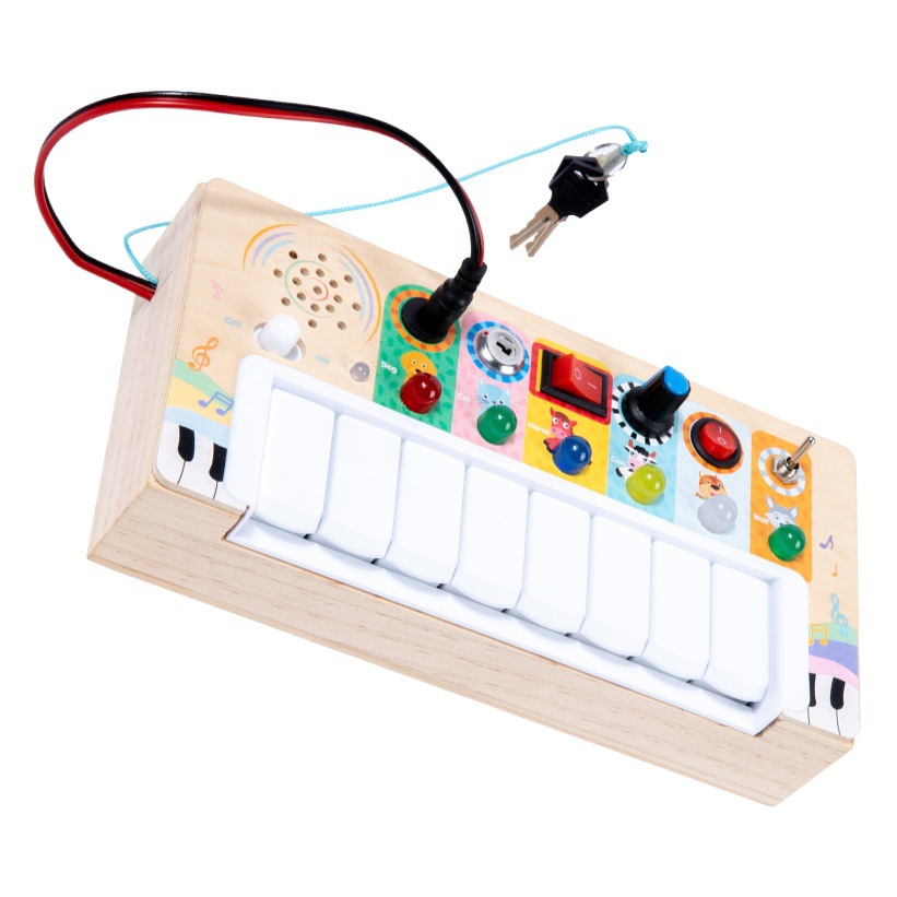 Transfronterizo de madera multifuncional órgano electrónico niños Montessori educación temprana interruptor LED luz bebé caja de música juguetes educativos