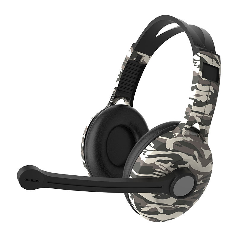 Nuevo auriculares camuflado recubrimiento UV impresión llamada reducción de ruido juegos de deportes electrónicos fabricantes de auriculares de computadora por cable