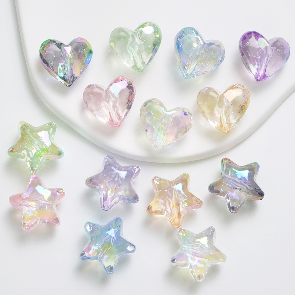 Transparente UV color mágico corte estrella de cinco puntas amor acrílico DIY pulsera material de cuentas accesorios de la joyería al por mayor