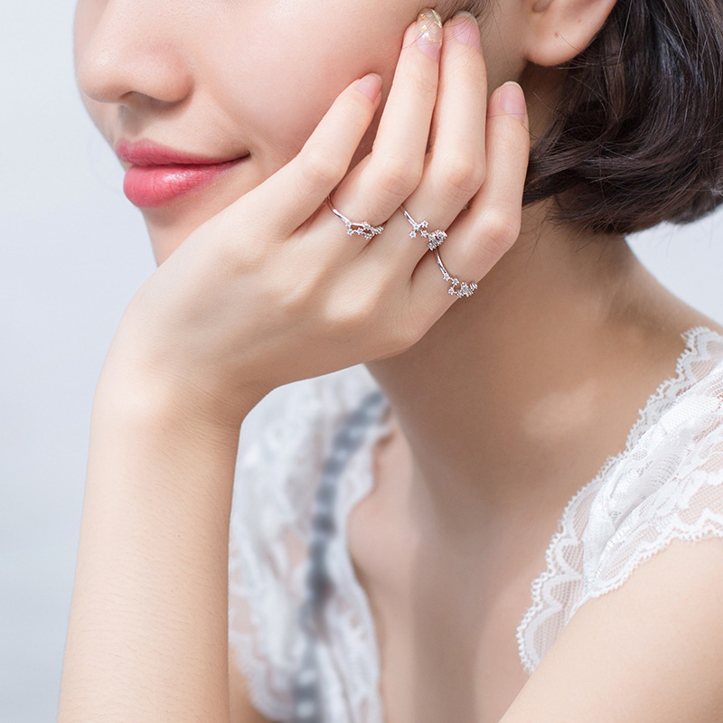 10g Weight Silver Plated Plating Material 1 Piece Fashion Constellation Copper Plating Inlay Zircon Open Ring