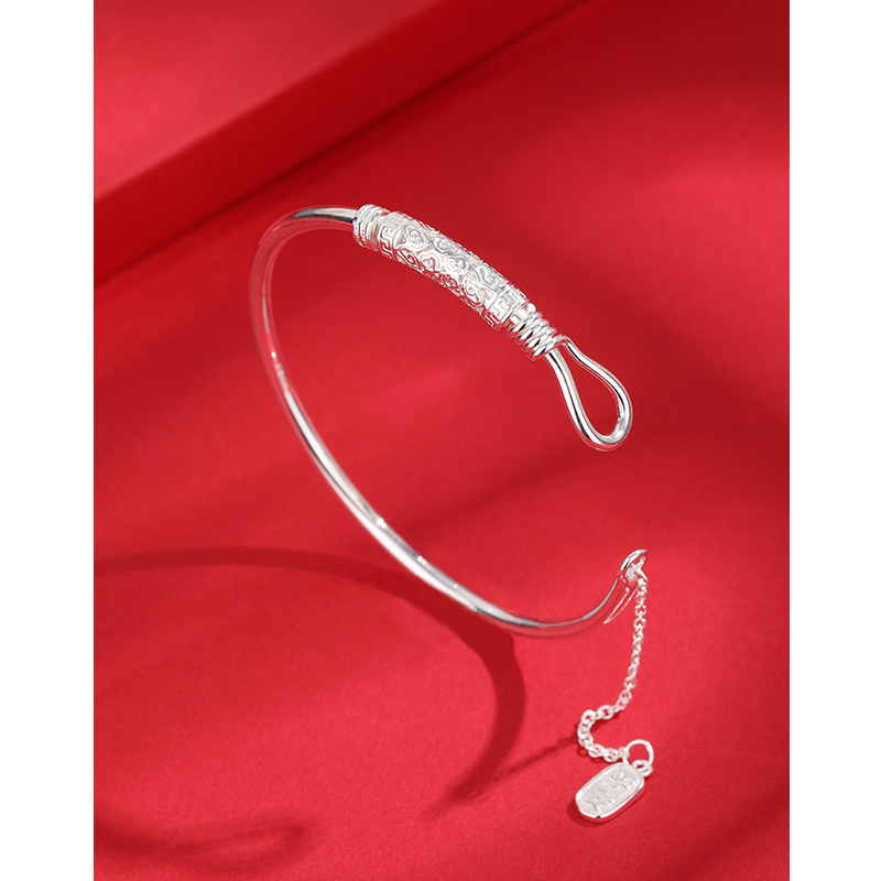 Ping un XI le xiangyun pulsera de plata esterlina mujer 999 plata pura pulsera de plata sólida estilo nacional regalo para novia