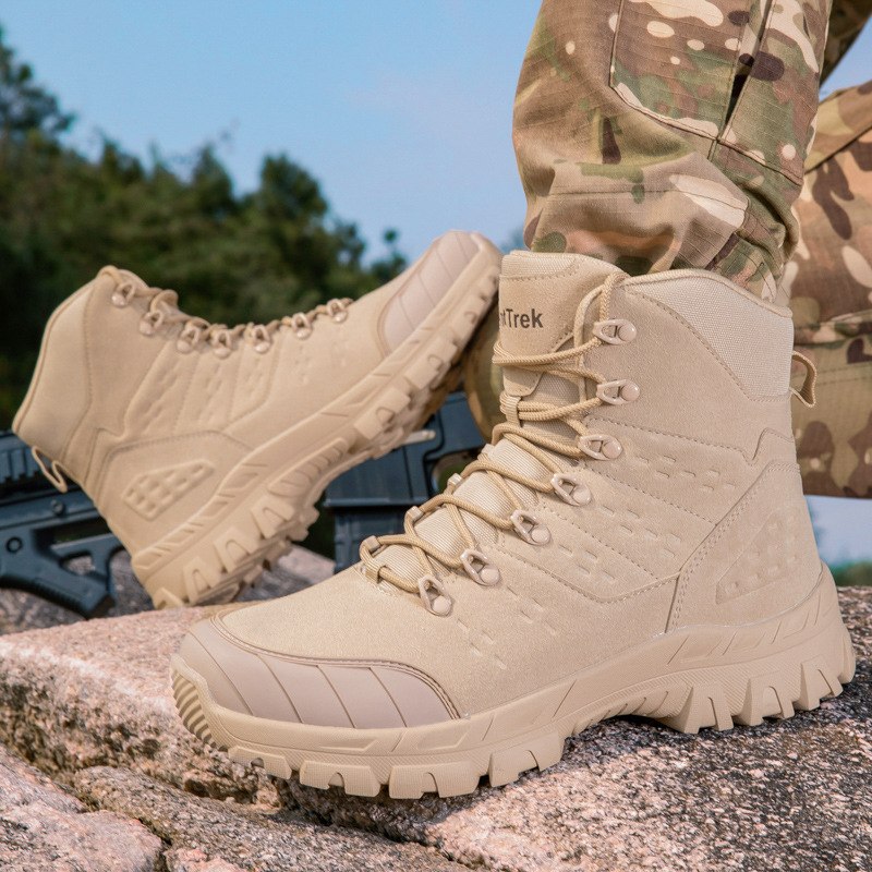 Botas militares de entrenamiento de campo al aire libre de alto tamaño de explosión transfronteriza y zapatos de escalada de entrenamiento al aire libre de terciopelo