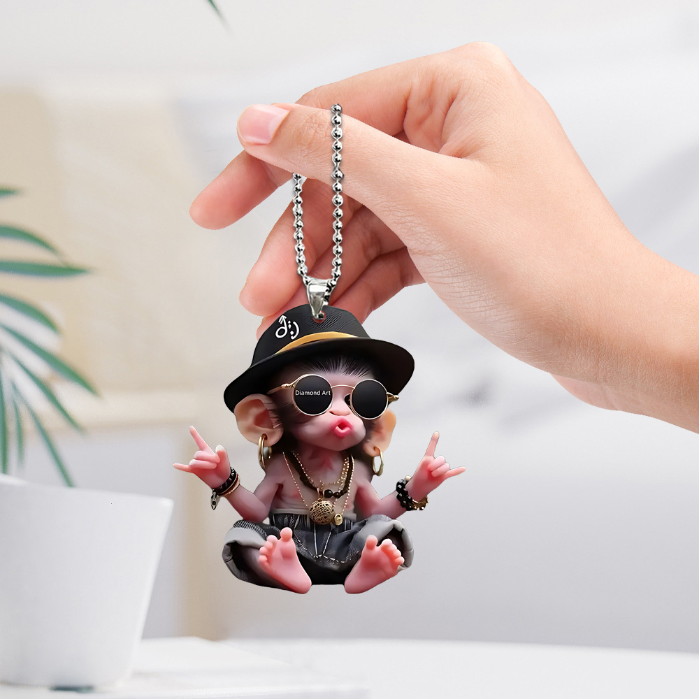 Cross-border bonito estilo hip-hop pequeño mono regalo para niños llavero colgante accesorios de decoración de porche de automóvil