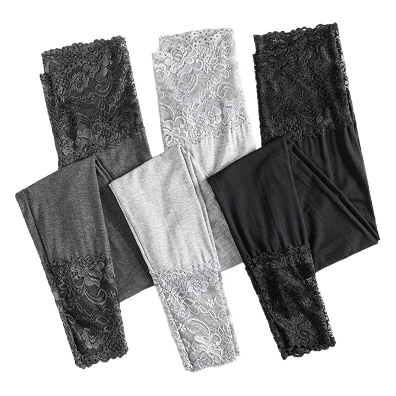 Modal Leggings for Women, Suitable for Outerwear, Spring and Autumn Style, Thin Thermal Pants, Elastic Lace Trim, High Elasticity