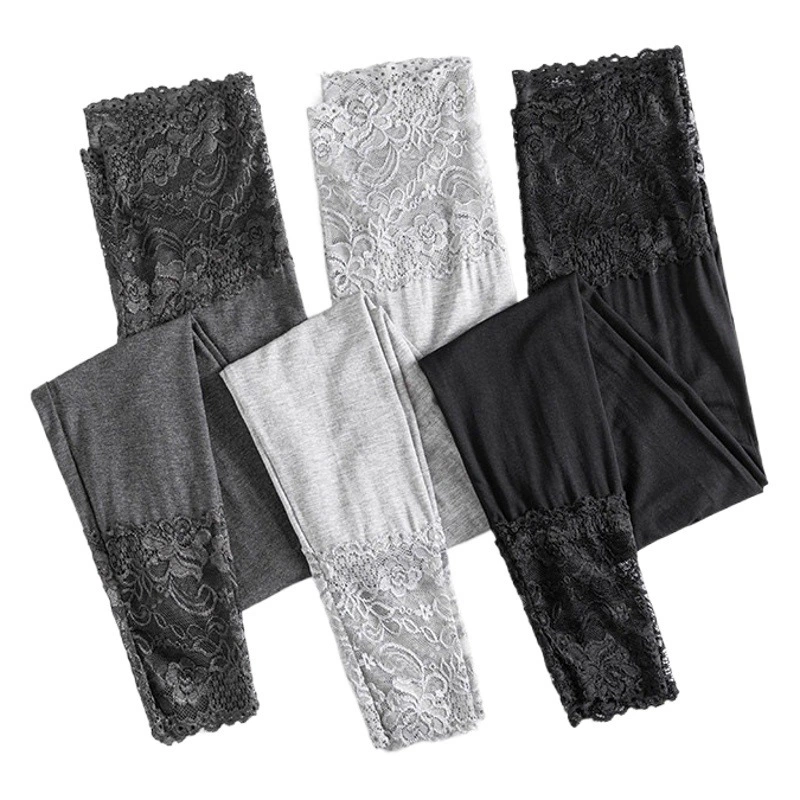 Модальные леггинсы для женщин, подходят для носки поверх одежды, тонкие на весну и осень, теплые брюки с эластичной кружевной отделкой, термобрюки из модала для женщин.