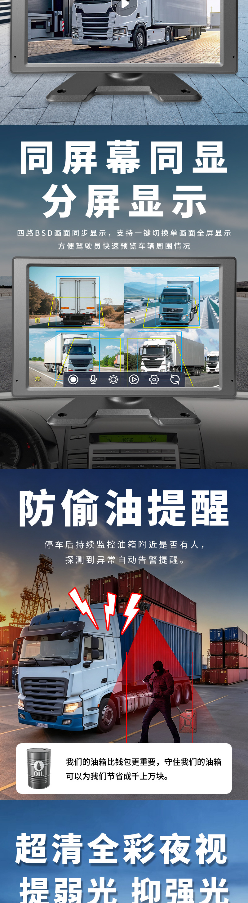 Truck Four-Way Monitoring HD Night Vision Dash Cam 360 Degree Panorama