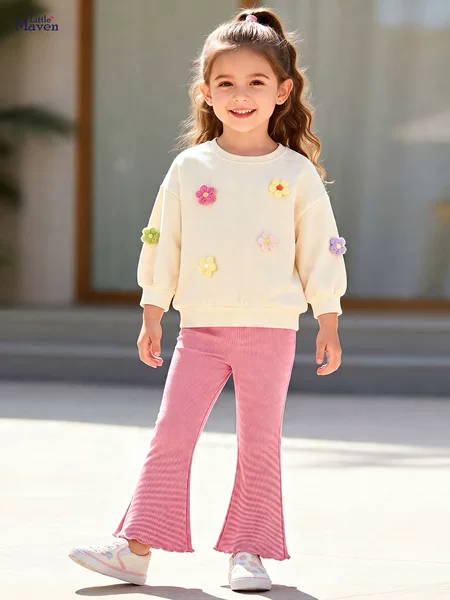 Little Maven Cute Floral Girls' Outfit Autumn Long-Sleeve Children's Two-Piece Set European and American Style Cross-Border Children's Clothing