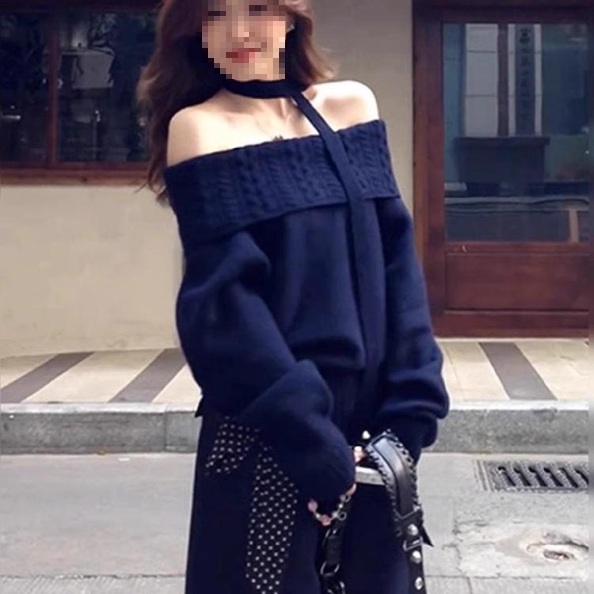 深秋初冬超好看一字肩毛衣女秋冬季2025新款慵懒风露肩针织衫上衣